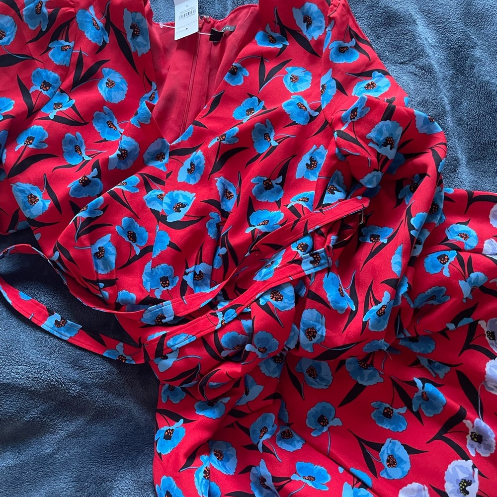 Ann Taylor Red Maxi Dress with Blue Floral Print - Picture 4 of 7